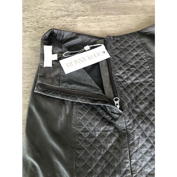 Ronny Kobo Mahogany Leather Quilted Gia Skirt - XS - Picture 4 of 4